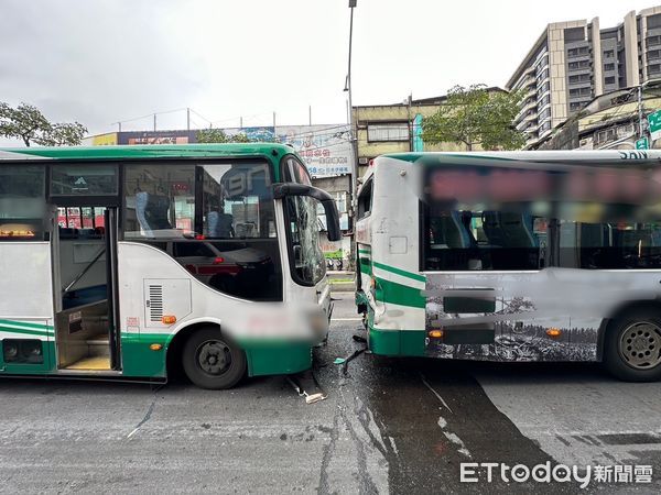 ▲▼公車追撞瞬間，後擋玻璃碎裂，造成車內3乘客受傷             。（圖／記者陳以昇翻攝）