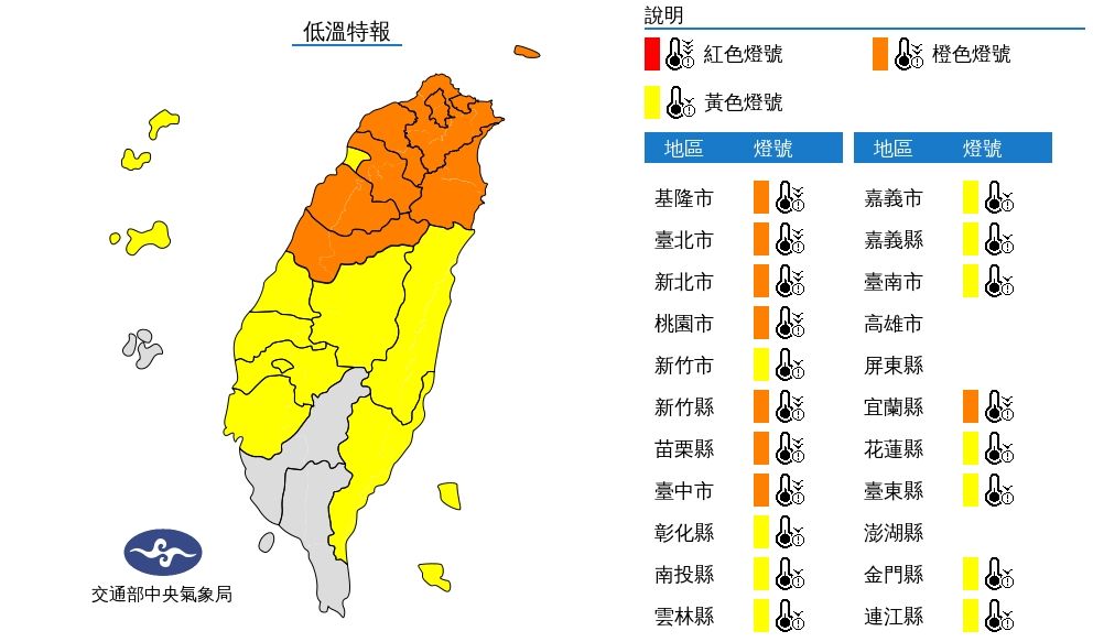 ▲▼低溫特報。（圖／氣象局）