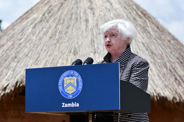 ▲美國財長葉倫（Janet Yellen）訪問尚比亞。（圖／路透）