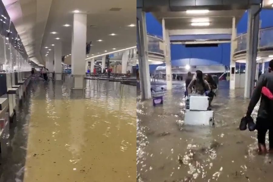 ▲▼ 紐西蘭奧克蘭機場內外都大淹水。（圖／翻攝自推特）