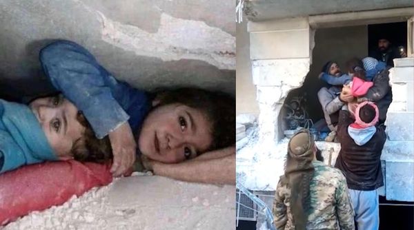 ▲▼敘利亞小姊弟受困36小時獲救。（圖／翻攝自推特）