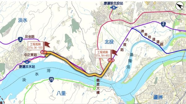 ▲▼淡北道路起終點示意圖。(圖／翻攝自Facebook／工程圖輯隊-新北工務局)