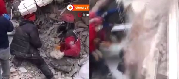 ▲▼土耳其災區發生二次坍塌，一名搜救隊隊員被壓在瓦礫下。（圖／翻攝自推特）