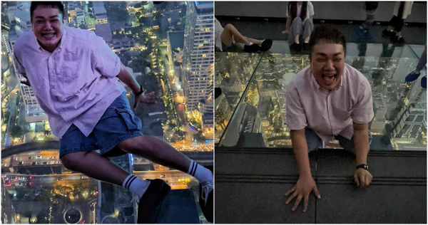 關韶文挑戰泰國曼谷最高地標觀景台，怎料當場嚇到雙腿發軟。（圖／擷取自關韶文臉書）
