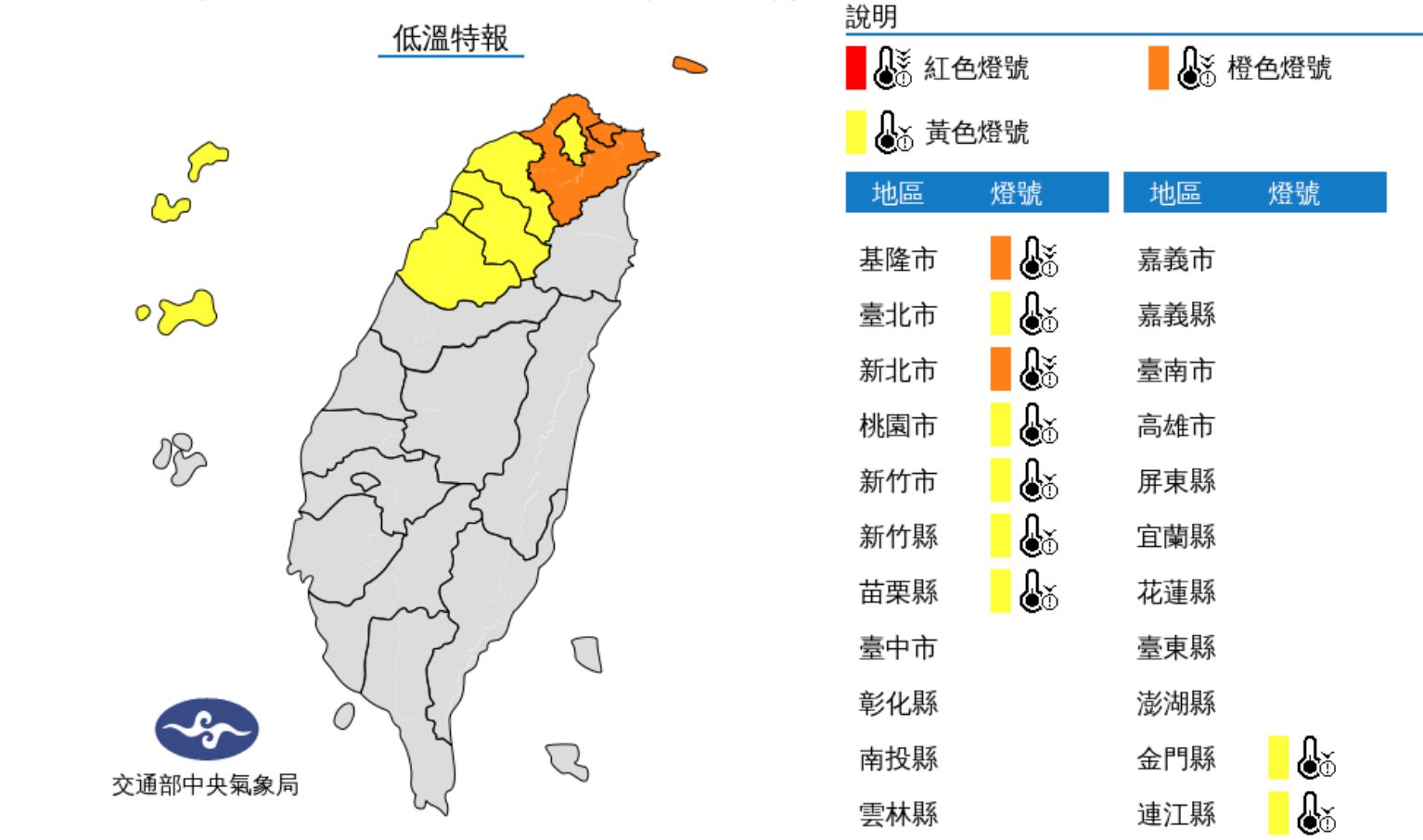 ▲氣象局發布低溫特報。（圖／氣象局）