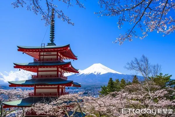 ▲日本櫻花祭最具代表的就是河口湖「淺間神社」，圖為賞櫻花林與富士山同框的難得美景。（圖／雄獅旅遊提供）