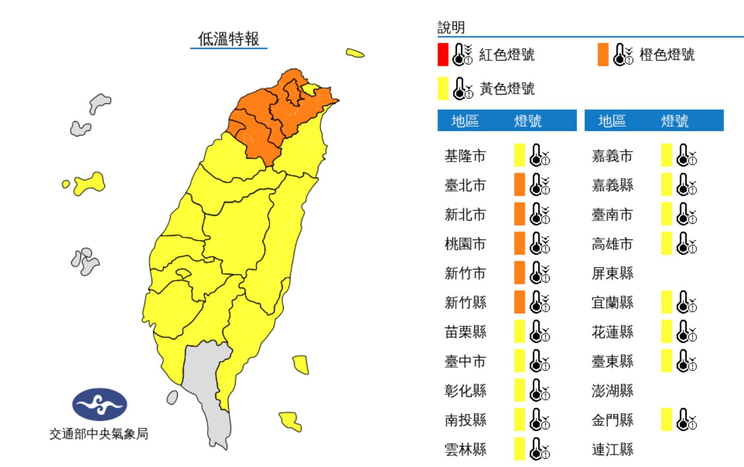 ▲氣象局發布低溫特報。（圖／氣象局）