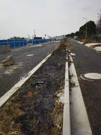 ▲▼老翁等公車太無聊　竟放火「燒綠化帶」取暖。（圖／翻攝微博）