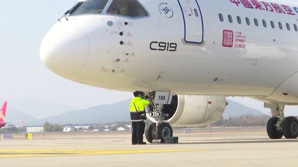 ▲東航首架C919「B-919A」進行驗證飛行。（圖／CFP）