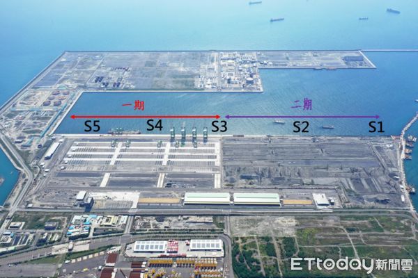 ▲高雄港第七貨櫃中心計畫-S1~S3碼頭護岸及新生地填築工程空拍照。（圖／港務公司提供）