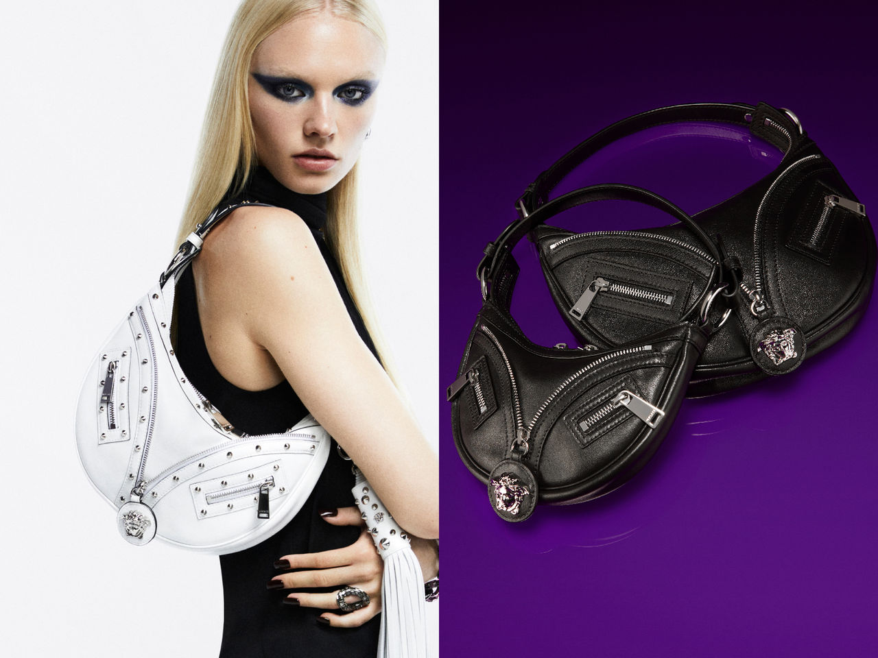 包・開箱／將洗版時尚迷的Versace半月包！Y2K鉚釘、拉鍊扣新登場