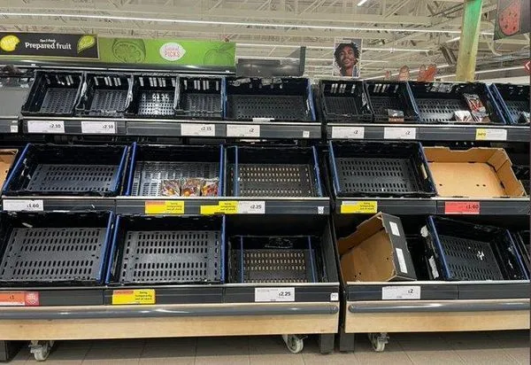 英國人不只蛋荒，蔬菜全面大缺貨！有錢也買不到。（翻自推特）