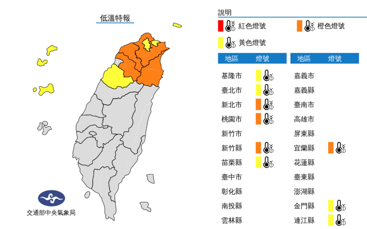 ▲氣象局發布低溫特報。（圖／氣象局）