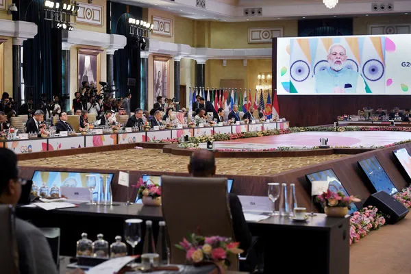 ▲▼在印度首都新德里召開的G20外長會議。（圖／路透）