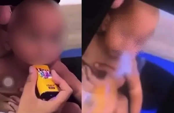 強迫11個月嬰兒抽電子煙　「男嬰痛苦吐煙」畫面曝光！16歲媽現身。（圖／翻攝自Facebook）