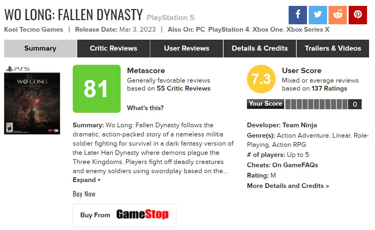 ▲▼《臥龍》Metacritic玩家評分7.3　媒體81分：整體不錯但差一點。（圖／翻攝Metacritic）