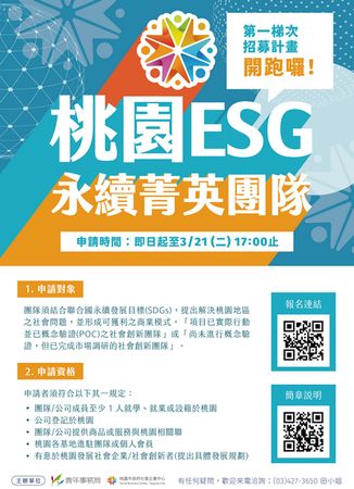 ▲桃園首推ESG永續菁英團隊計畫3/14舉辦招募說明會