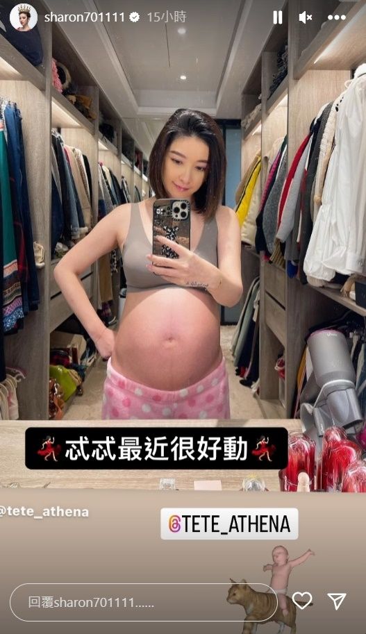 ▲許維恩挺5個多月的孕肚自拍。（圖／翻攝自Instagram／sharon701111）