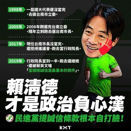 ▲▼國民黨批賴清德「政治負心漢」。（圖／翻攝自Facebook／中國國民黨 KMT）