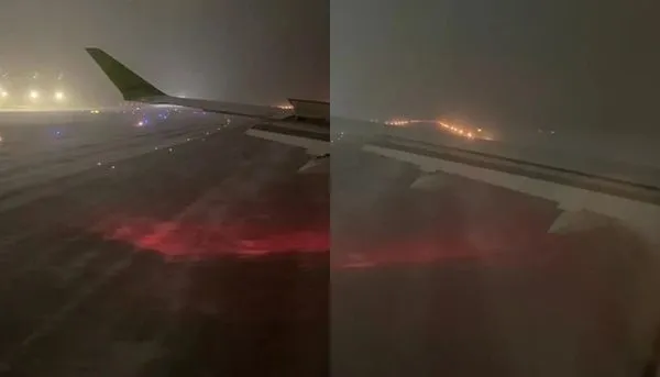 ▲▼拉脫維亞一架班機8日降落機場時，因積雪覆蓋跑道，導致飛機落地時因打滑衝出跑道。（圖／翻攝自TikTok）