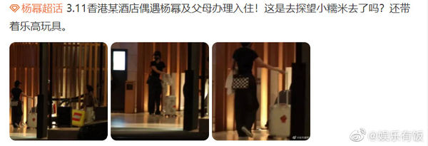 ▲▼楊冪被目擊帶父母香港酒店，身邊帶著樂高玩具。（圖／翻攝自微博）