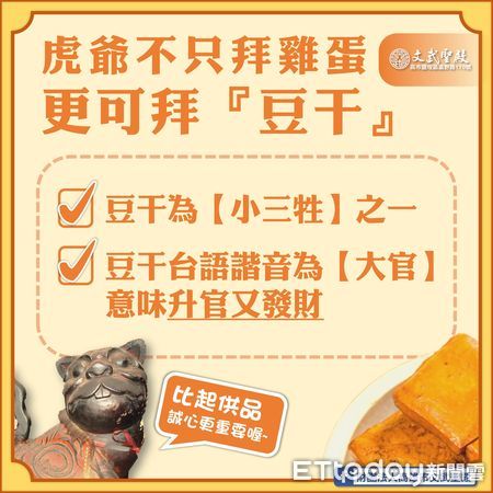 ▲高雄文武聖殿在臉書公告，供品可以用豆干替代雞蛋。（圖／翻攝自Facebook／財團法人高雄市文武聖殿）