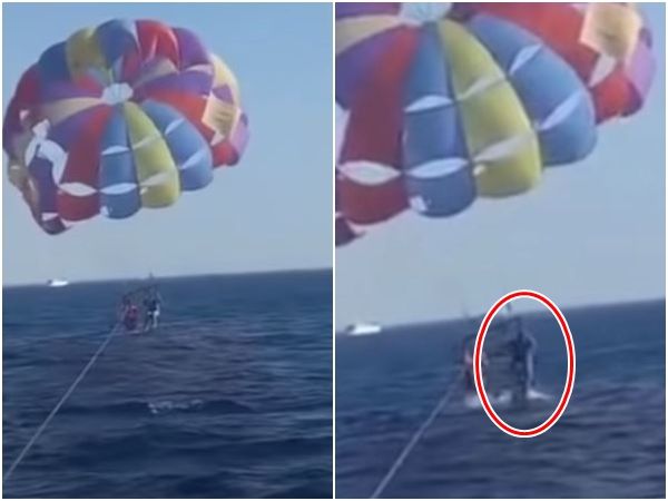 ▲▼37歲約旦籍男子在紅海亞喀巴灣（Gulf of Aqaba，又稱阿卡巴灣）玩海上拖曳傘，被鯊魚衝出水面咬傷。（圖／翻攝自YouTube）