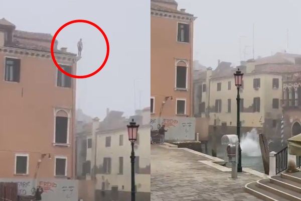 ▲▼威尼斯最近有一名男子從3層樓高的建築跳入運河。（圖／翻攝自推特）