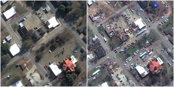 ▲▼ 美國馬薩爾科技（Maxar）揭露最新衛星影像照。密西西比州城鎮羅靈福克（Rolling Fork）。（圖／路透）