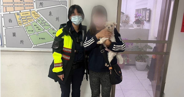 萬華分局員警日前上班時，一隻小白犬突然緊跟不放，讓員警研判應是走失犬，事後也順利找到失主。（圖／翻攝畫面）