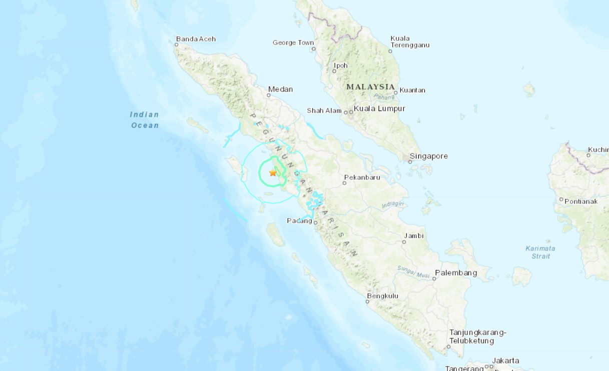 ▲印尼蘇門答臘島發生地震。（圖／翻攝USGS）