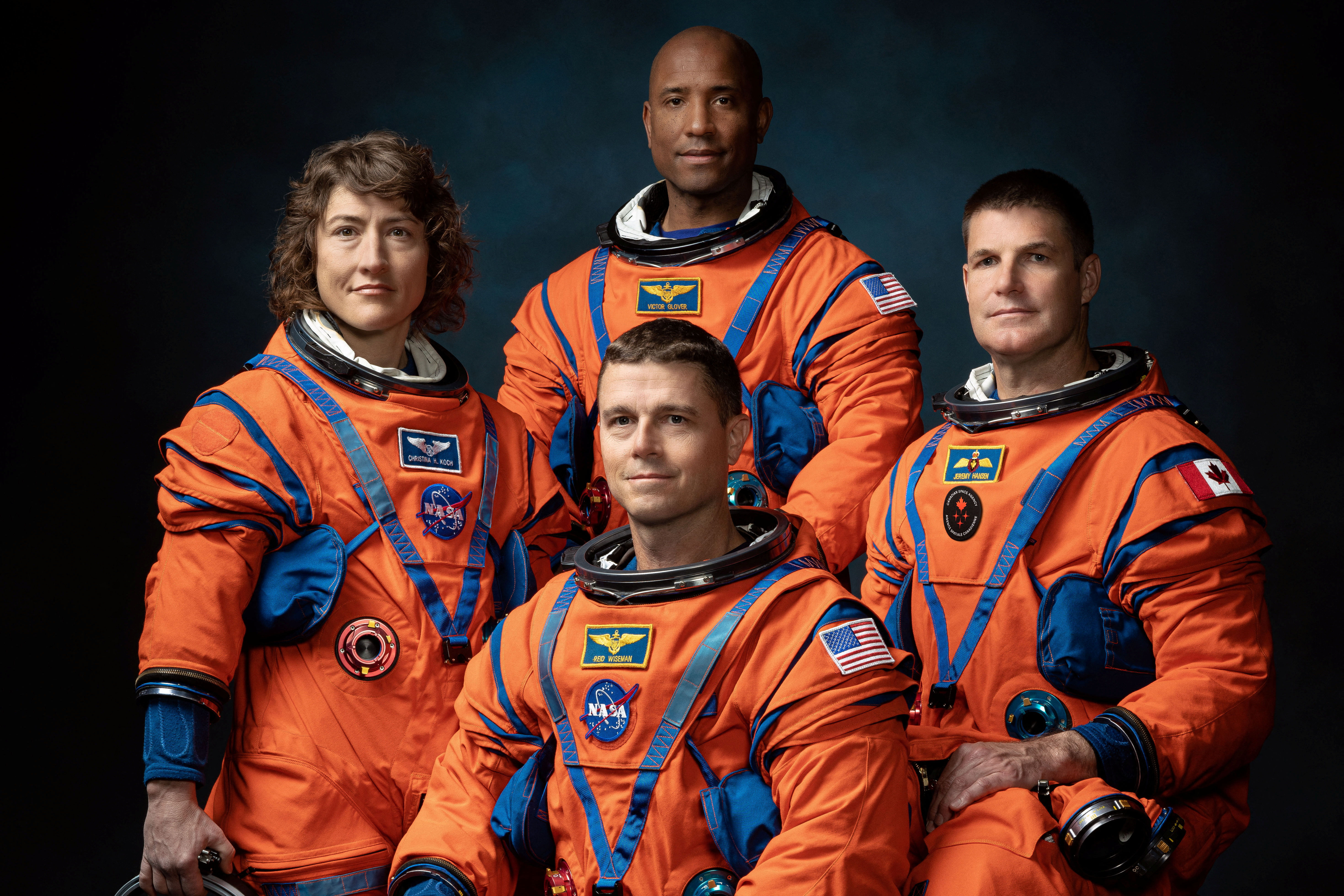 ▲NASA載人任務4人名單出爐，韋斯曼（Reid Wiseman）、葛洛佛（Victor Glover）、科奇（Christina Koch），以及來自加拿大太空局的漢森（Jeremy Hansen）。（圖／路透）