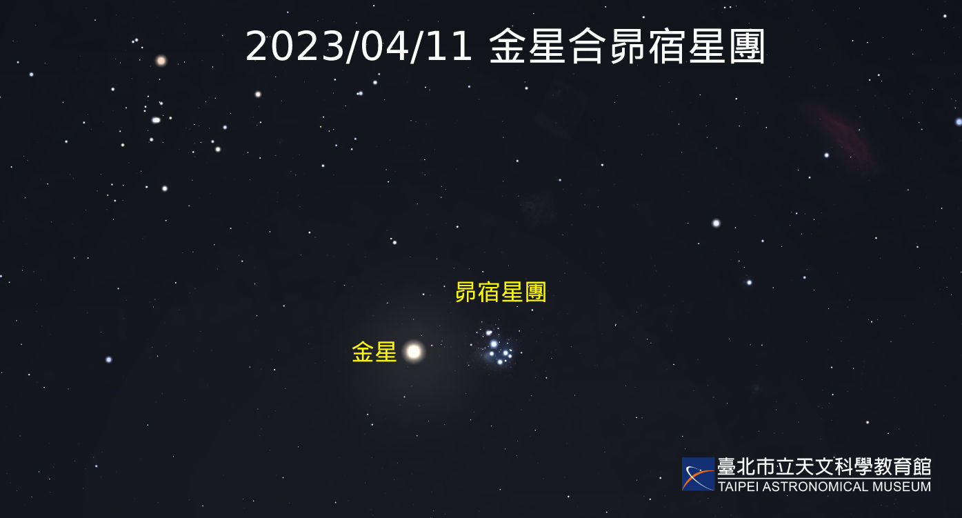 ▲▼4月11日金星合昴宿星團模擬圖。（圖／台北天文館提供）