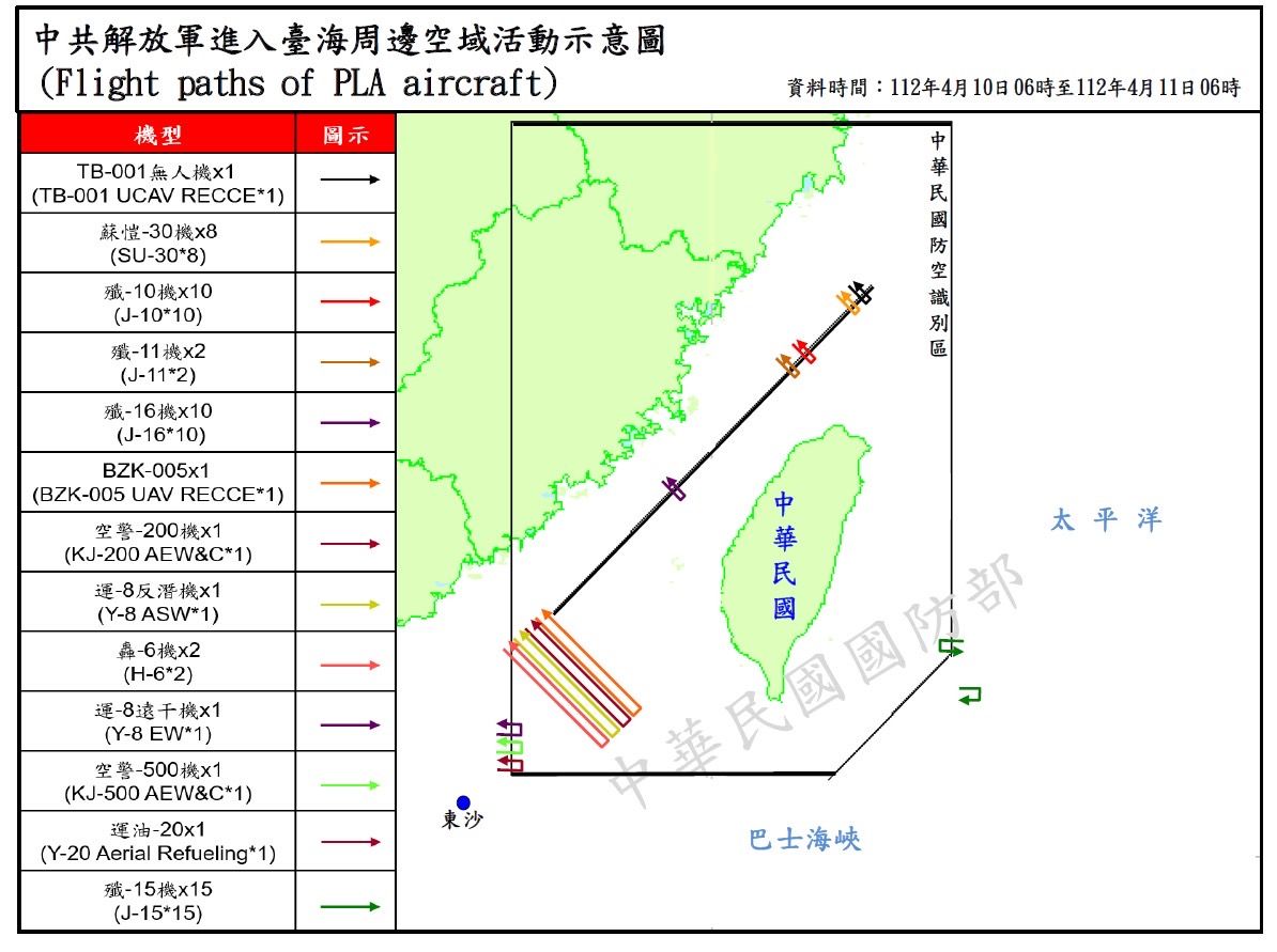 ▲國防部11日公布最新共機擾台活動示意圖。（圖／國防部提供）