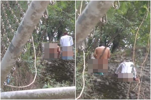 ▲▼哥倫比亞麥德林市（Medellín）兩男一女在兒童公園旁的樹林裡「野戰」被拍下。（圖／翻攝自推特）