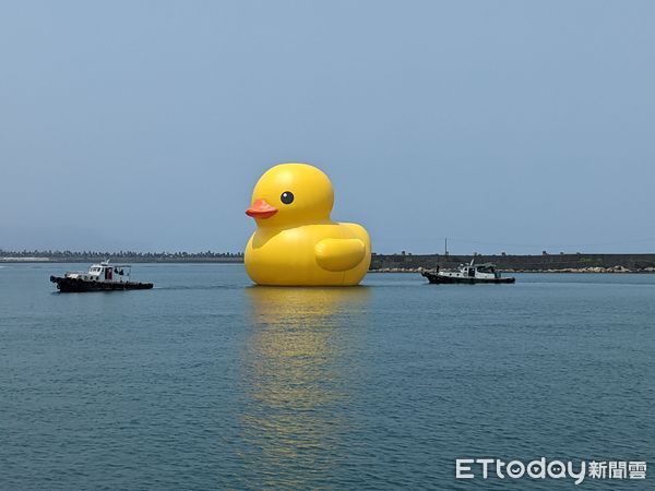 ▲基隆港東岸驚見巨型黃色小鴨。（圖／台船提供，下同）