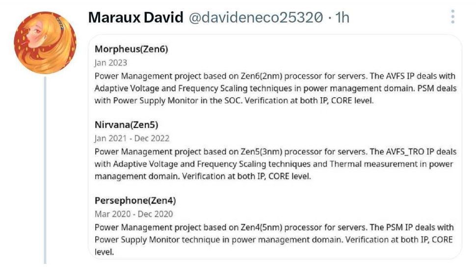 ▲▼AMD工程師曝光Zen 6處理器，被轉貼到推特上。（圖／翻攝自推特）