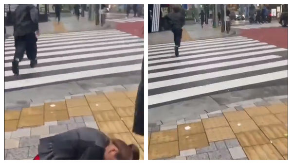 ▲▼法國男子在東京街頭，揍了短裙辣妹一拳然後逃走。（圖／翻攝自Twitter／@ClickActu）