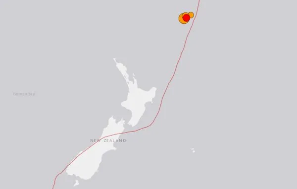 ▲▼紐西蘭克馬得群島1小時連3震。（圖／翻攝自USGS）