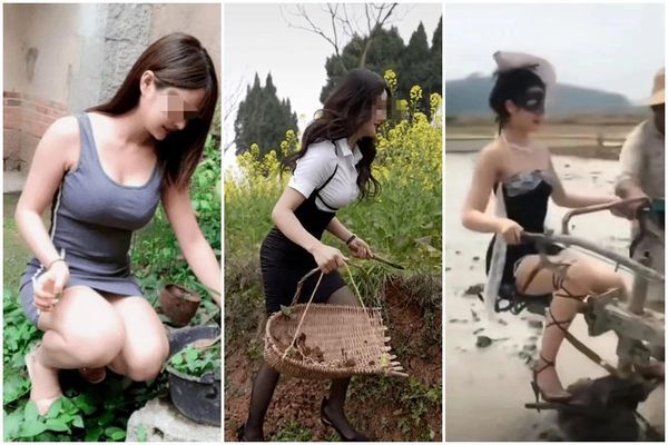 近日中國流傳眾多「農媛」照，妹子穿著性感上衣。（翻攝自微博）