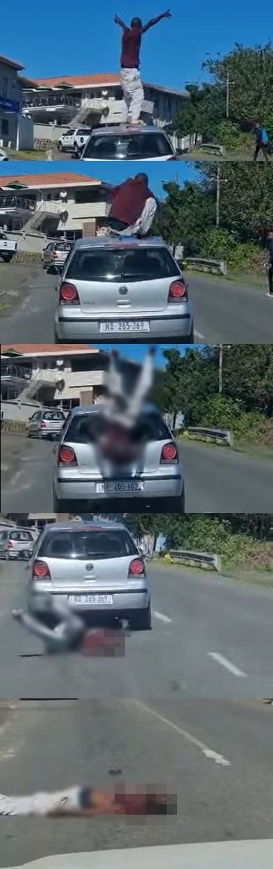 ▼南非男子爬車頂玩樂，下秒摔死。（圖／翻攝YouTube）