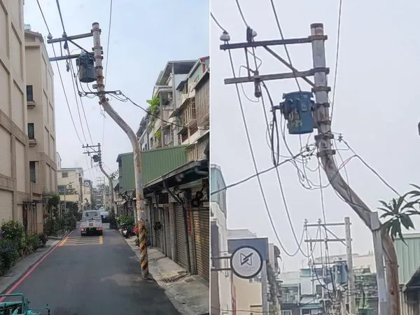 ▲筆直的電線桿變成ㄣ型。（圖／翻攝自路上觀察學院）