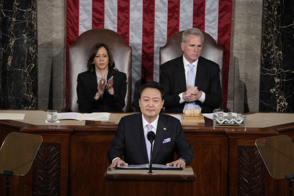 ▲▼南韓總統尹錫悅向美國聯邦參眾議院發表演說。。（圖／路透社）