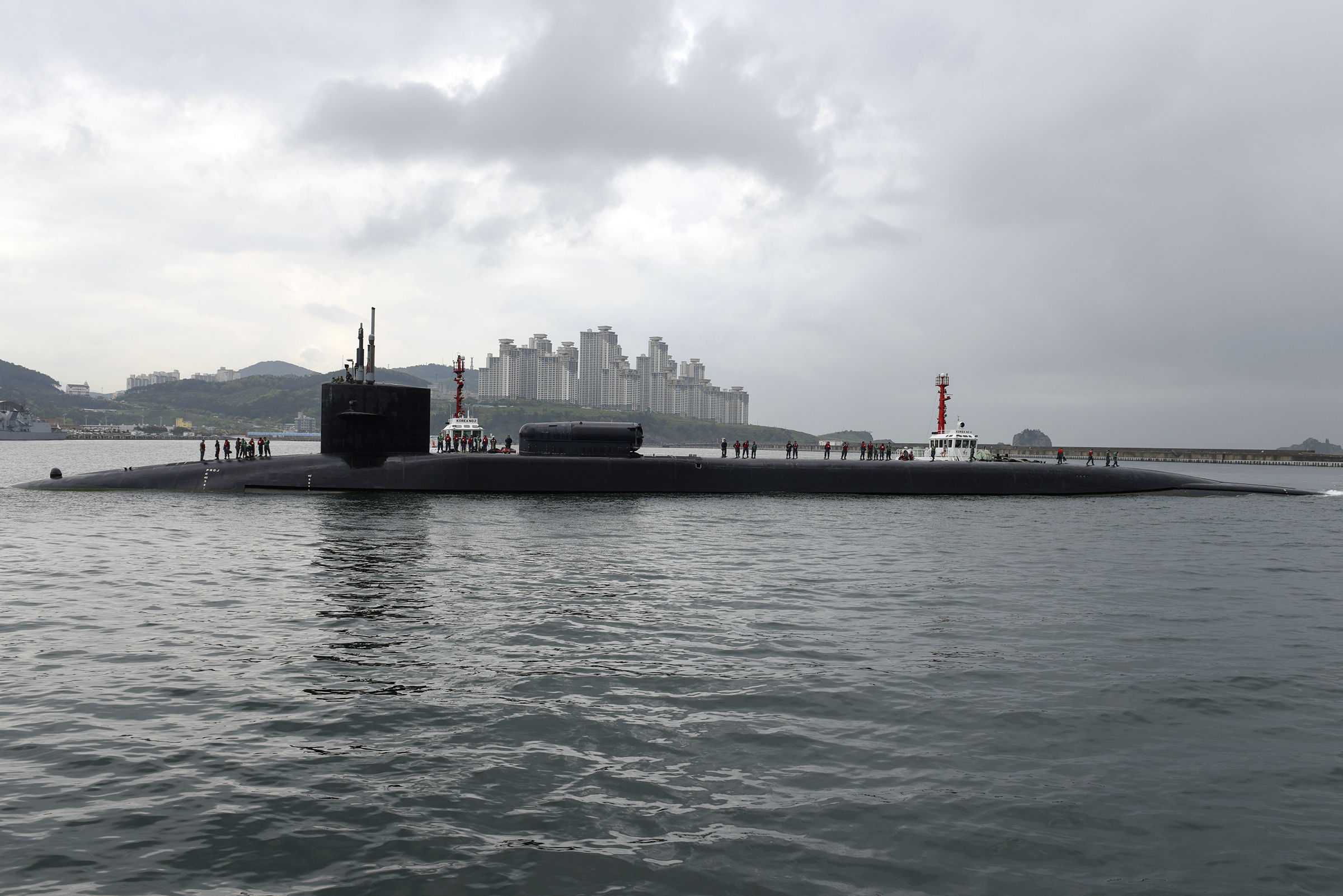 ▲▼美國俄亥俄級戰略核潛艦「密西根號」曾於2017年4月停靠南韓釜山。（圖／達志影像／美聯社）