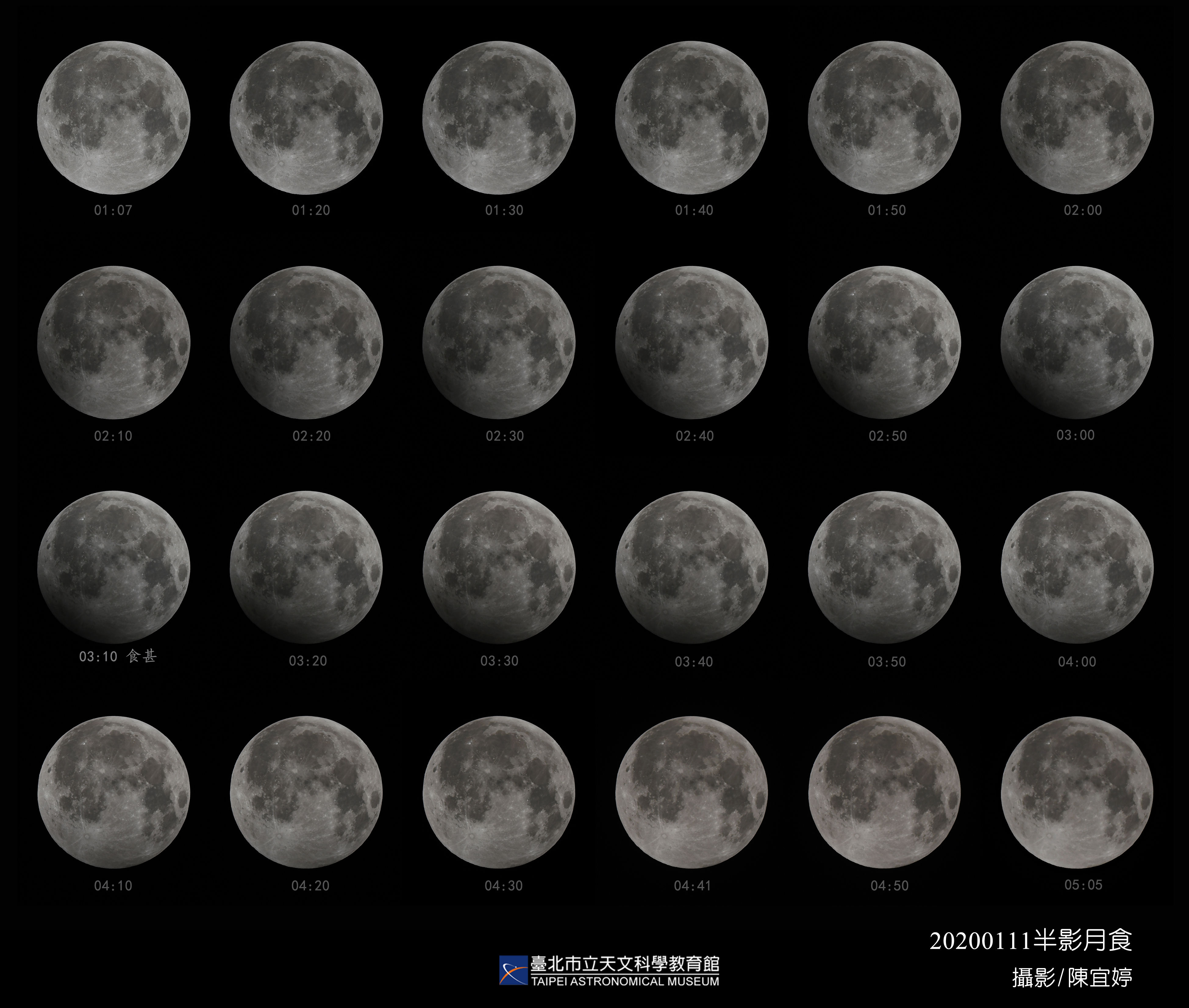 ▲▼半影月食周五深夜登場，圖為2020年1月11日發生的半影月食。（圖／台北天文館提供）