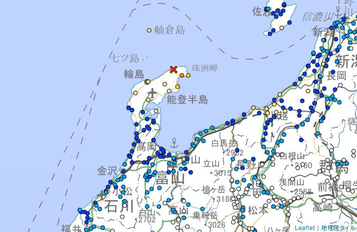▲▼快訊／日本北陸20:58規模5.8極淺層地震　深度僅10公里。（圖／日本氣象廳）