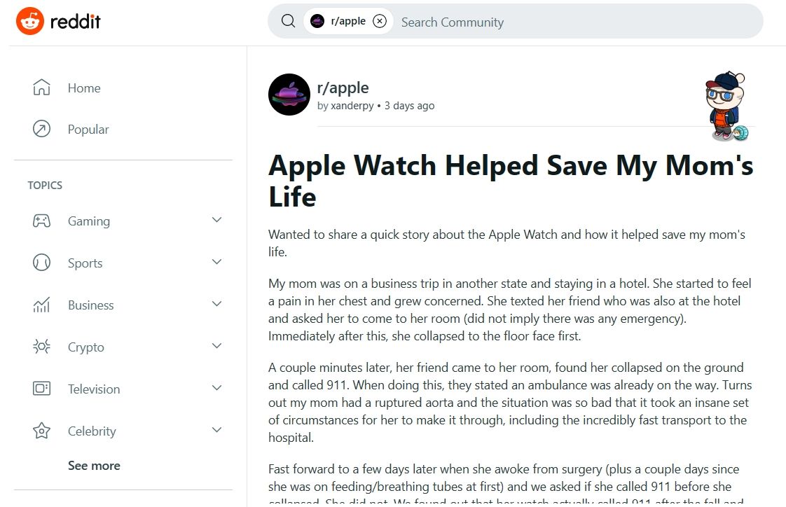 ▲國外論壇爆AppleWatch救命案例。（圖／翻攝Reddit）