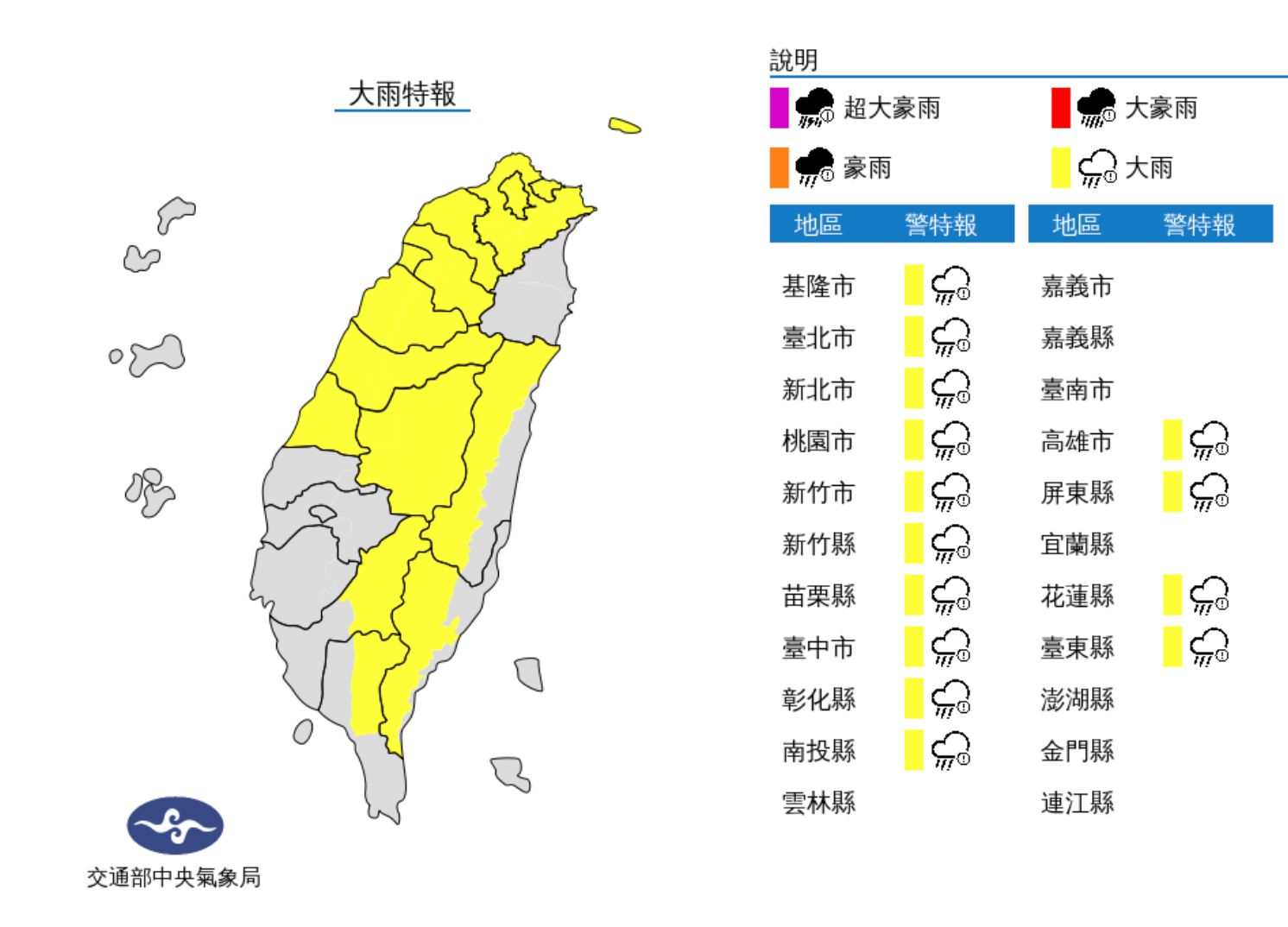 ▲氣象局發布大雨特報。（圖／氣象局）