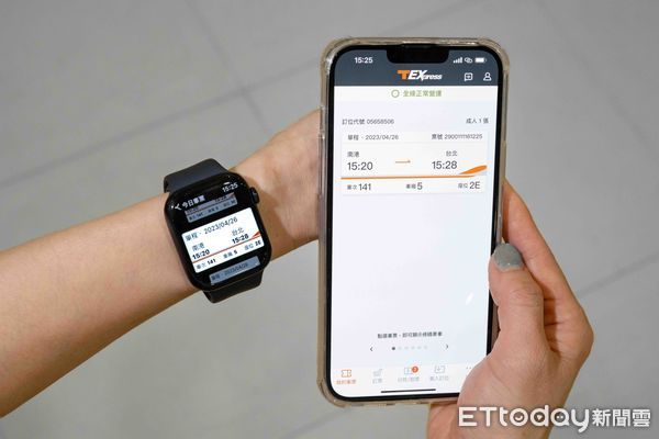 ▲▼台灣高鐵T-EX行動購票App，用智慧型手錶就可感應條碼進站搭高鐵。（圖／高鐵）