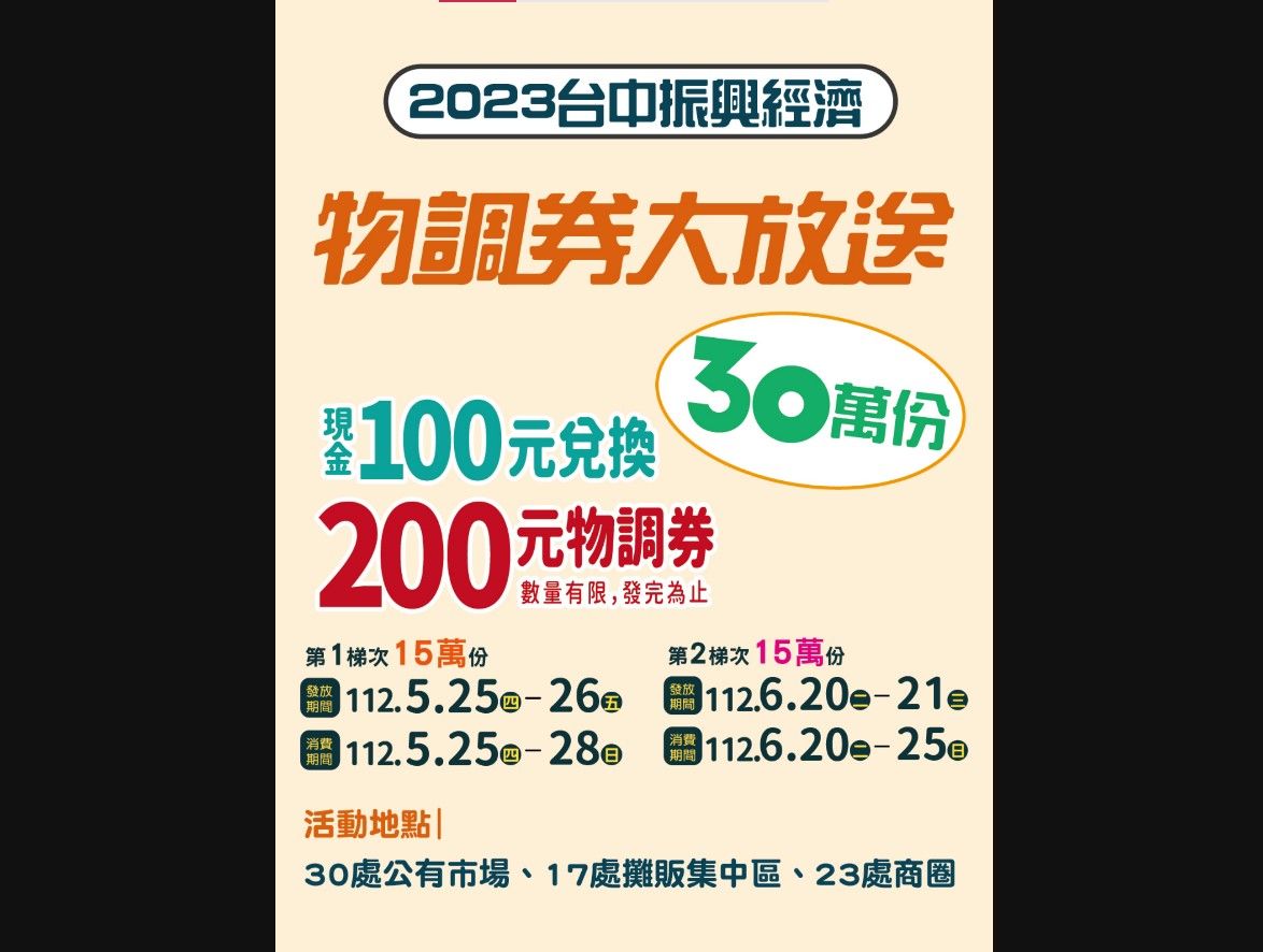 ▲全國第一！盧秀燕宣布發30萬份「物調券」現金100元放大&rarr;200元。（圖／記者游瓊華攝）